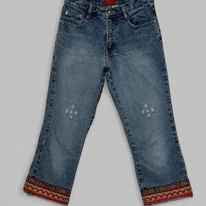 Embroidered Capri Cropped Blue Jeans Y2K Boho Sz 28